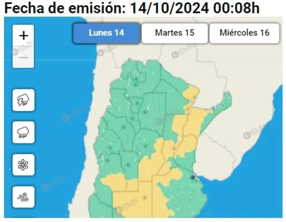 El Servicio Meteorológico Nacional emitió alerta amarilla para el centro norte entrerriano