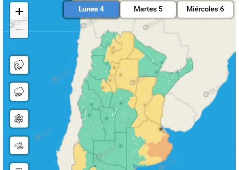 Rige un alerta amarillo por tormentas en todo el territorio provincial