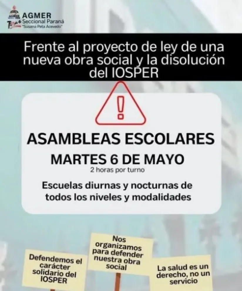 Iosper: Docentes harán asambleas en las escuelas este martes