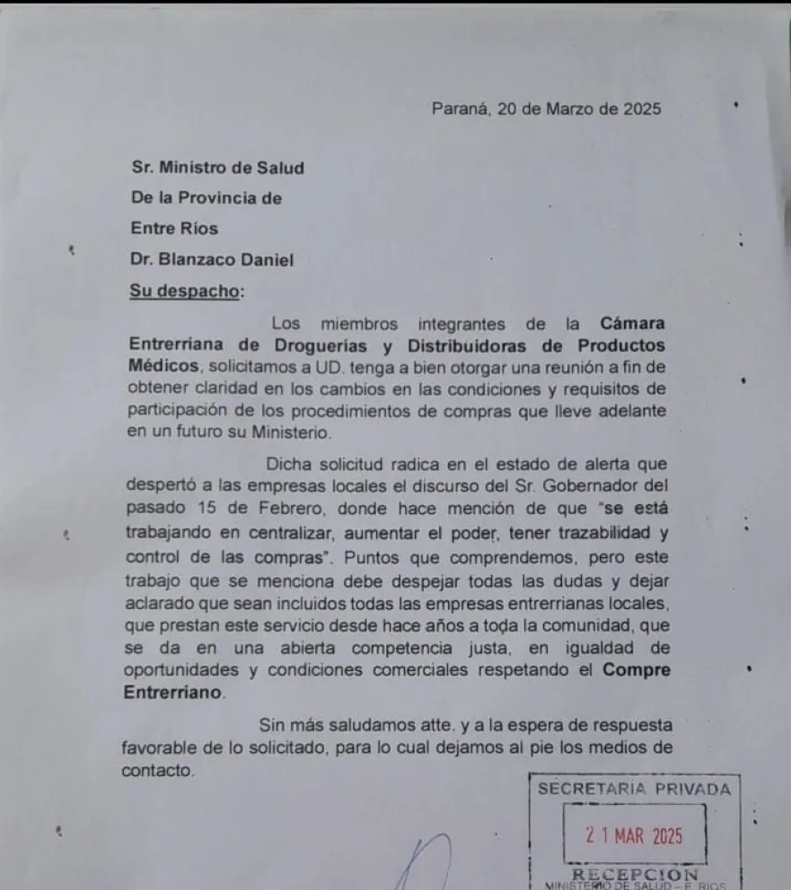 Solicitada de la Cámara de Droguerías
