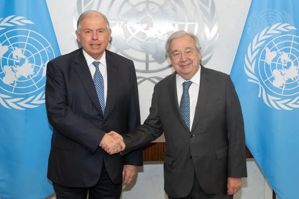 El Canciller Gerardo Werthein mantuvo un encuentro en Nueva York con António Guterres,  Secretario General de la Organización de las Naciones Unidas (ONU).  Gentileza X:@Cancilleria_Ar