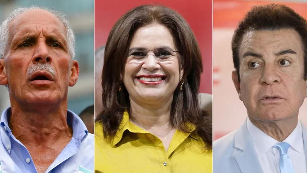 Nasry Asfura, Rixi Moncada y Salvador Nasralla, los tres candidatos que llegan en empatados en la encuestas a las elecciones. Foto: Reuters
