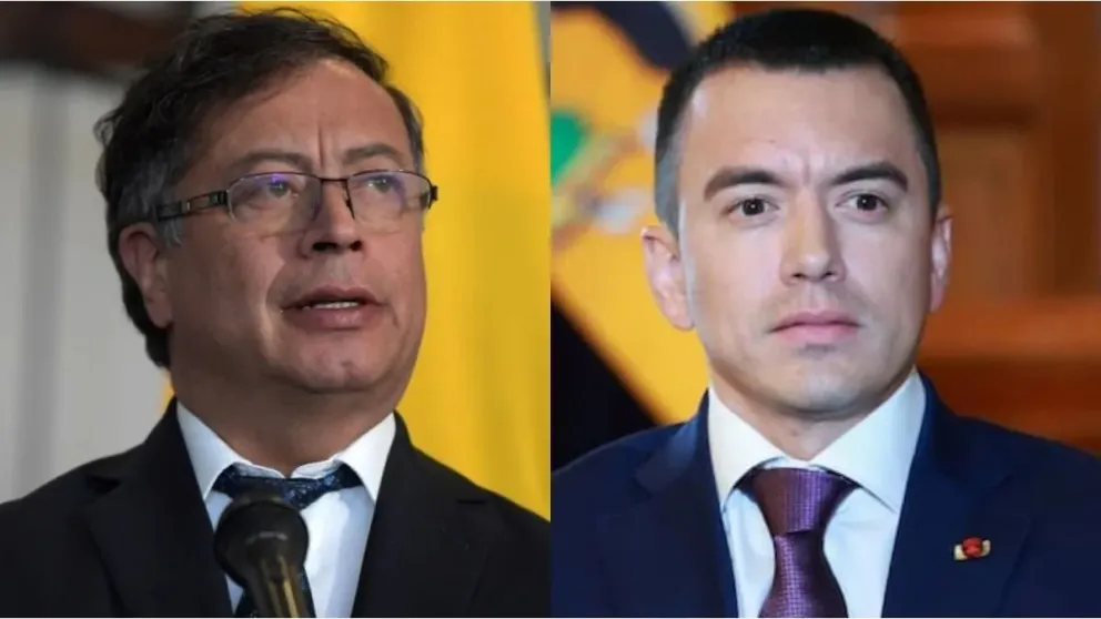 El presidente de Colombia, Gustavo Petro (izquierda) y Daniel Noboa, el primer mandatario de Ecuador (derecha).