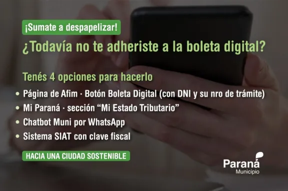 Boleta Digital: Paraná invita a sumarse a la digitalización de servicios municipales