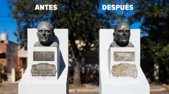 Concepción del Uruguay: robaron placas del busto a Hipólito Yrigoyen