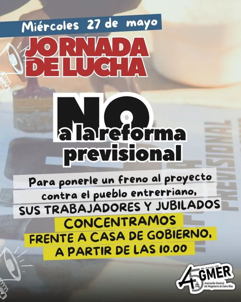 Reforma previsional: Agmer llama a movilizar el miércoles frente a Casa de Gobierno