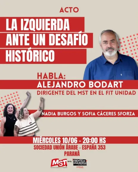 Alejandro Bodart encabezará en Paraná un acto sobre los desafíos de la izquierda