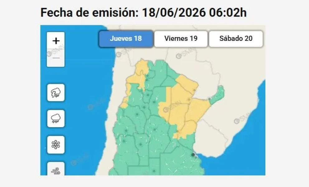 Rige un alerta amarillo por tormentas para gran parte de Entre Ríos