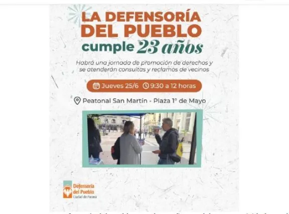 La Defensoría del Pueblo de Paraná celebra 23 años con actividades abiertas a la comunidad