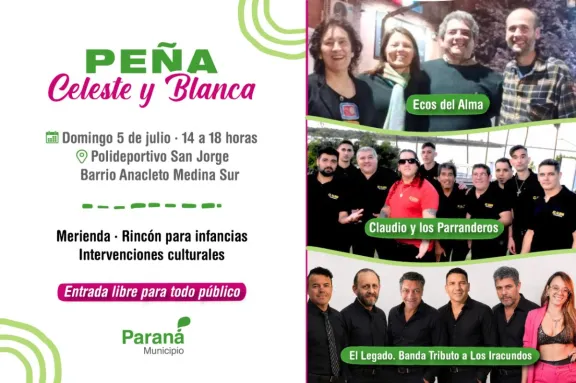 La Peña Celeste y Blanca reunirá música en vivo y propuestas para compartir en Anacleto Medina Sur de Paraná
