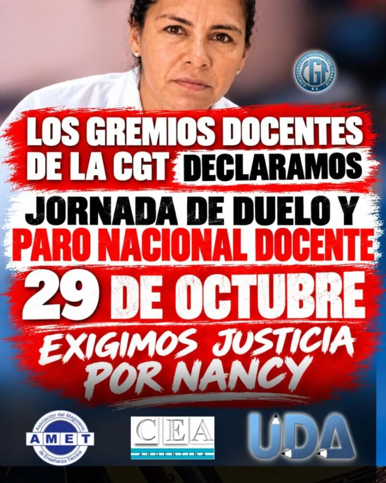 AMET se suma al paro nacional docente en reclamo de justicia por Nanci Godoy